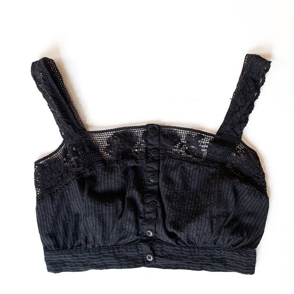 Urban Outfitters Tops - urban outfitters black crop top w/buttons & lace